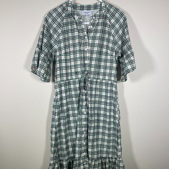 Olivia James Dresses & Skirts - Olivia James the Label Women Short Bell Sleeve Plaid Green Button Front Dress Sm